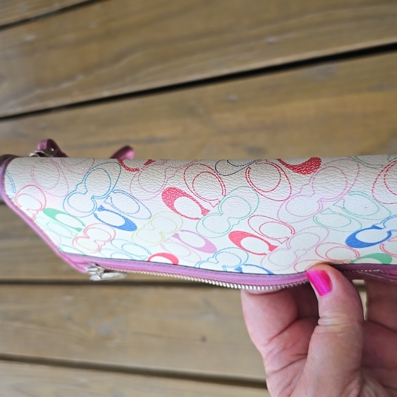 Coach Multicolor Signature C Wristlet with Pink Trim and Silver Charm. 8.25x4.25 - Picture 5 of 7